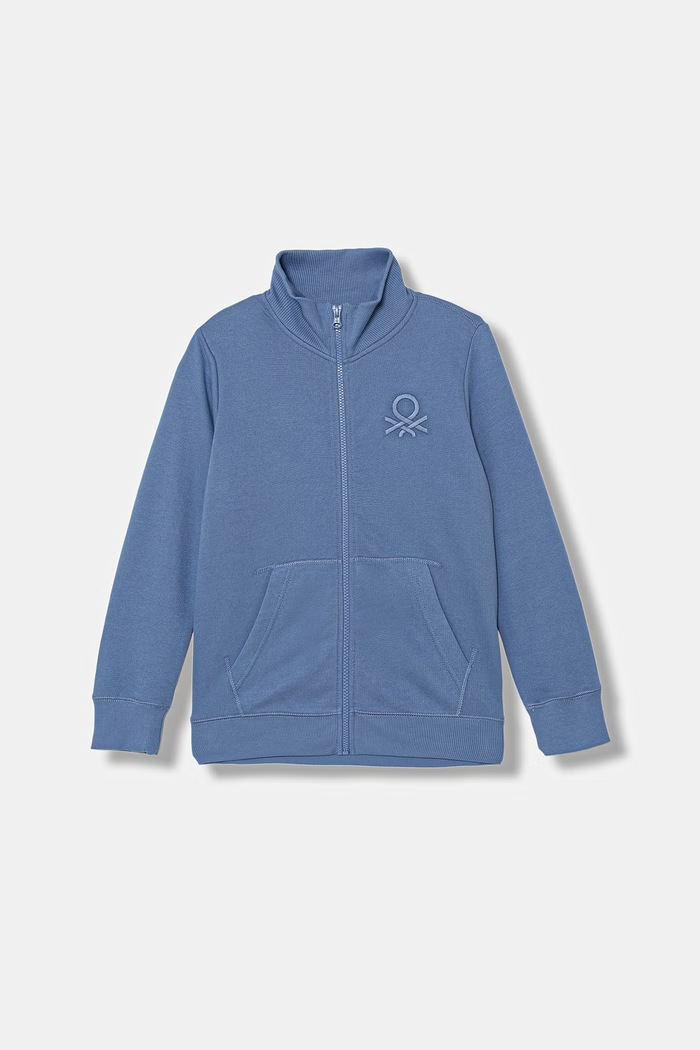 United Colors of Benetton detská bavlnená mikina na zips s kapucňou modrá 3J68C501B.G.Riproposto