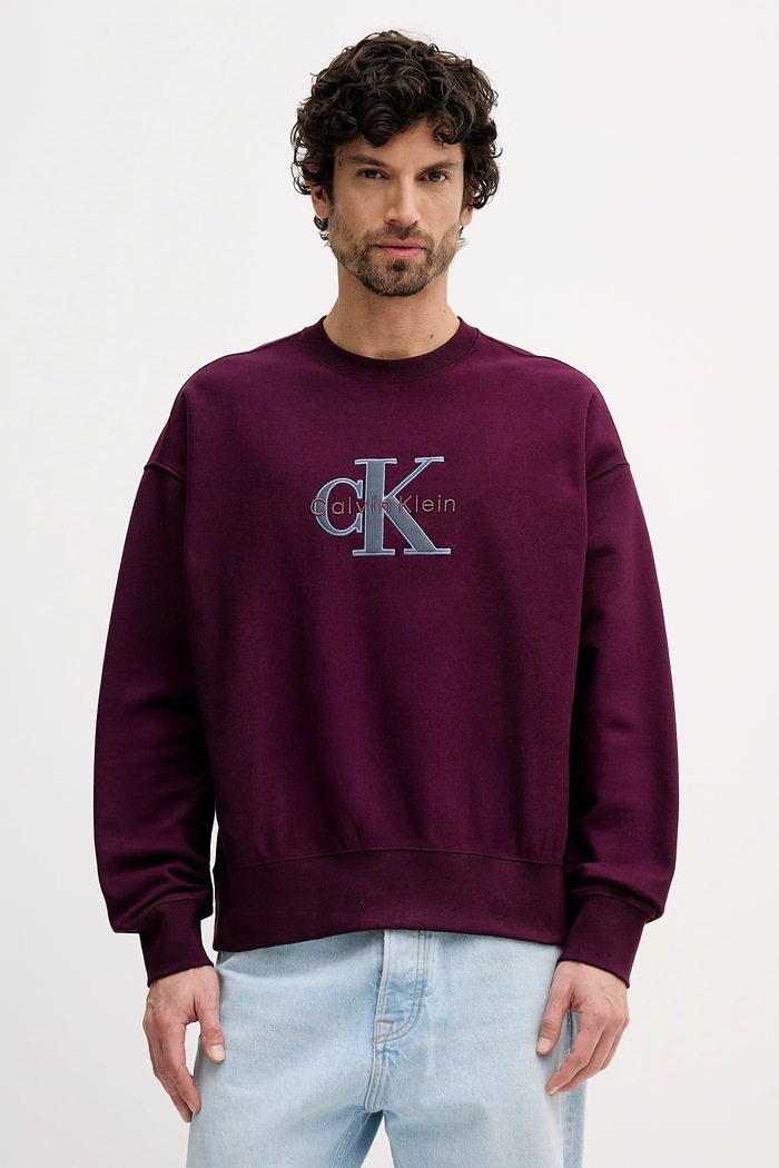 Mikina Calvin Klein Jeans bez kapuce fialová LV04RE200G