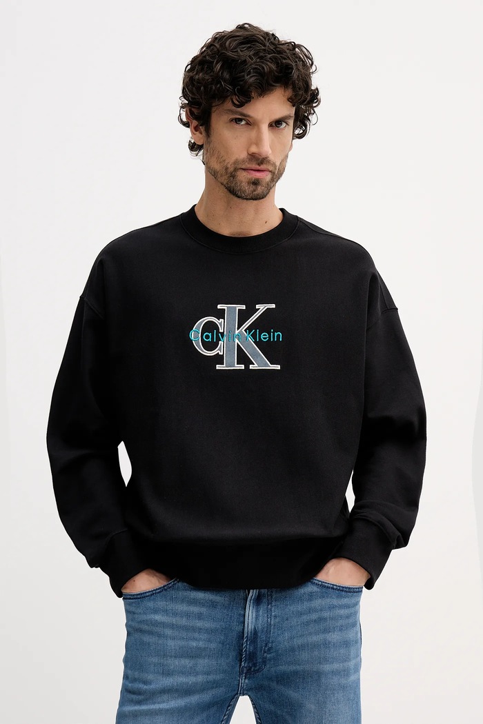 Mikina Calvin Klein Jeans bez kapuce černá LV04RE200G