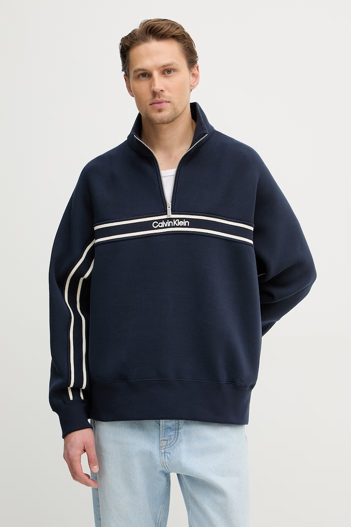 Суичър Calvin Klein Jeans без качулка тъмносин LV04RE221G
