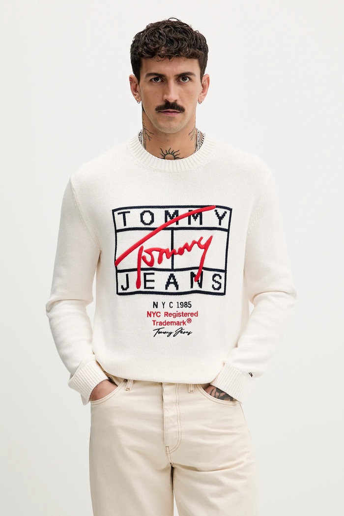 Bavlnený sveter Tommy Jeans bavlna béžová DM0DM22401