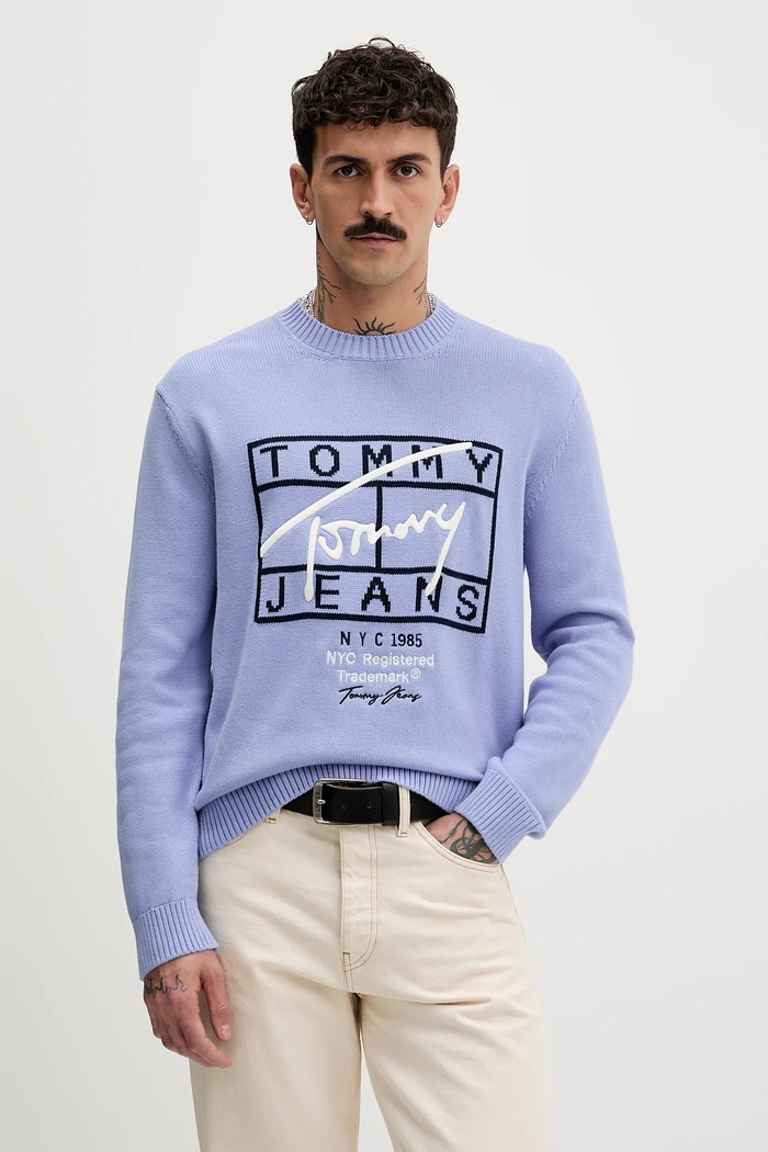 Памучен пуловер Tommy Jeans памук син DM0DM22401