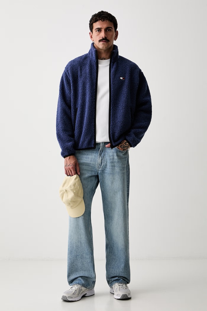 Tommy Jeans суичър с цип мъжки от полар DM0DM22345 тъмносин SS26