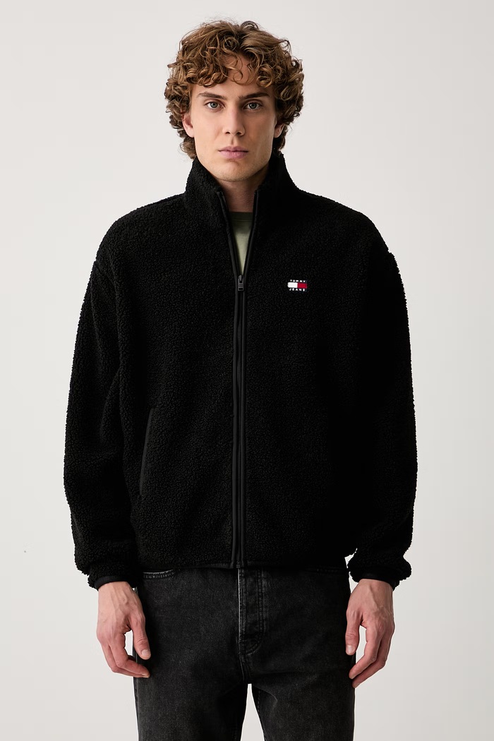 Tommy Jeans rozepínací mikina pánská fleecová černá DM0DM22345