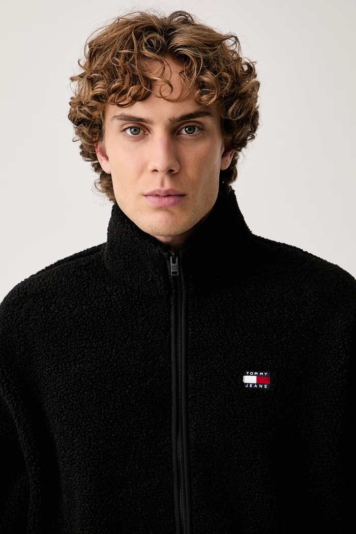 Tommy Jeans rozepínací mikina pánská fleecová černá DM0DM22345