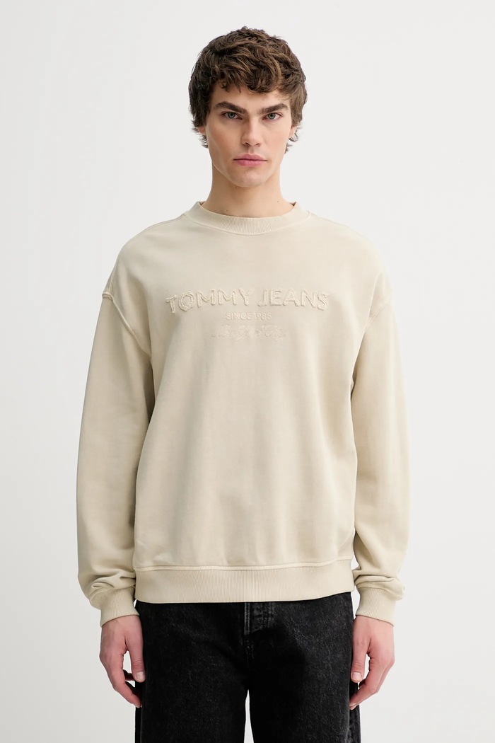 Bavlnená mikina Tommy Jeans bavlna béžová DM0DM22363