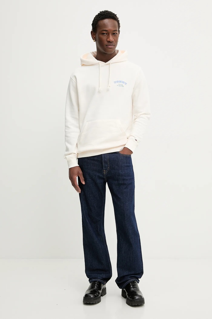 Βαμβακερή μπλούζα Tommy Jeans DM0DM22365 μπεζ SS26