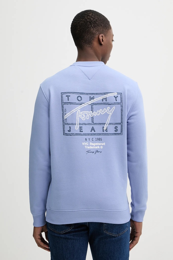 Bavlněná mikina Tommy Jeans bez kapuce modrá DM0DM22366