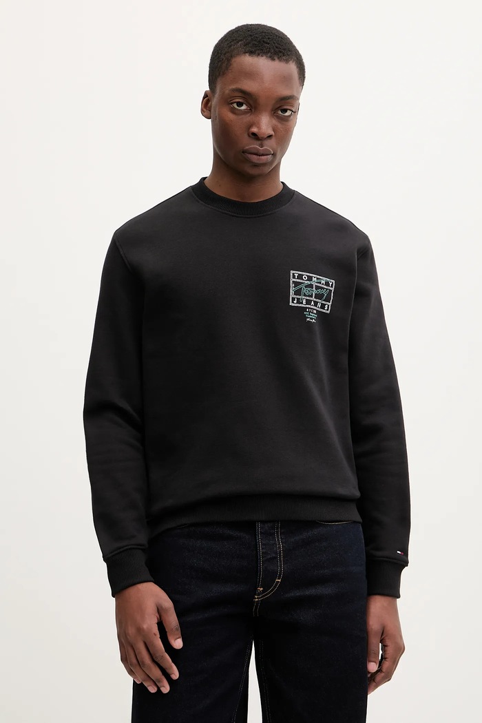 Bavlněná mikina Tommy Jeans bez kapuce černá DM0DM22366