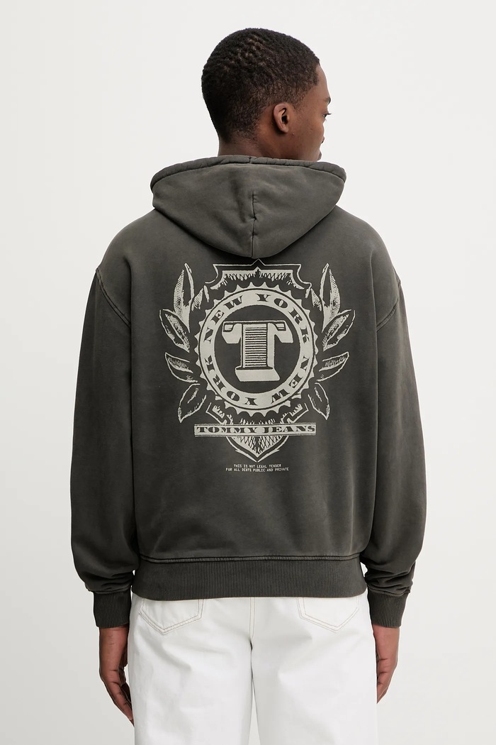 Bavlněná mikina Tommy Jeans s kapucí šedá DM0DM22367