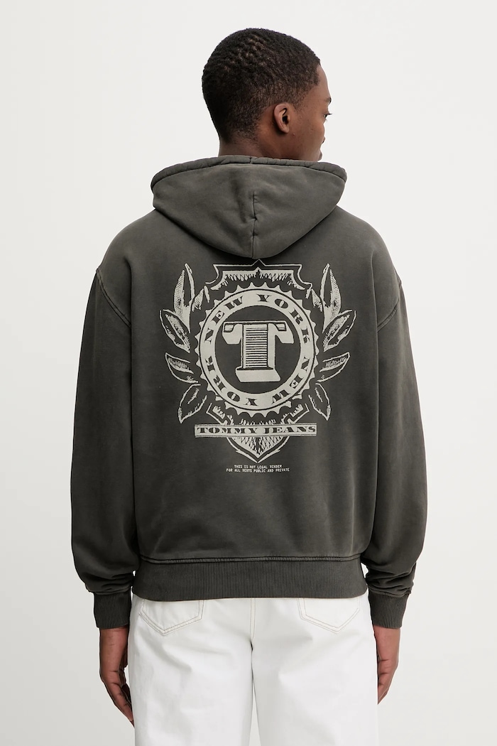 Bavlněná mikina Tommy Jeans s kapucí šedá DM0DM22367