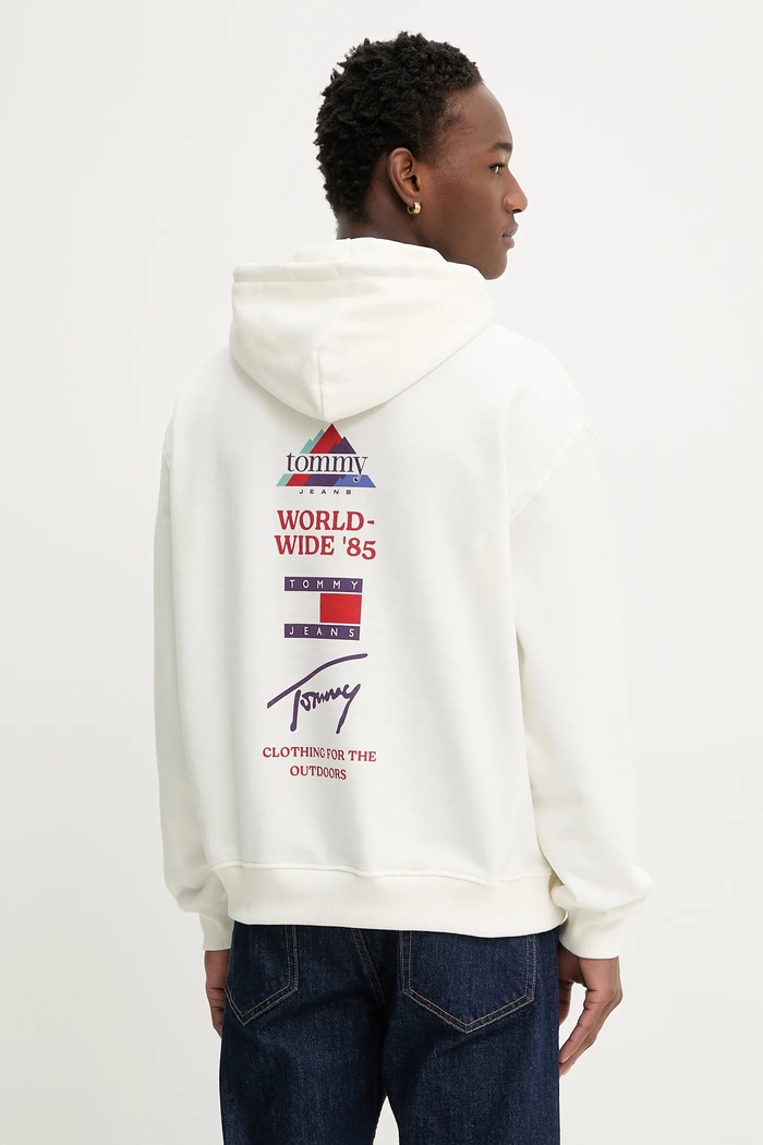 Βαμβακερή μπλούζα Tommy Jeans στάμπα μπεζ DM0DM22379