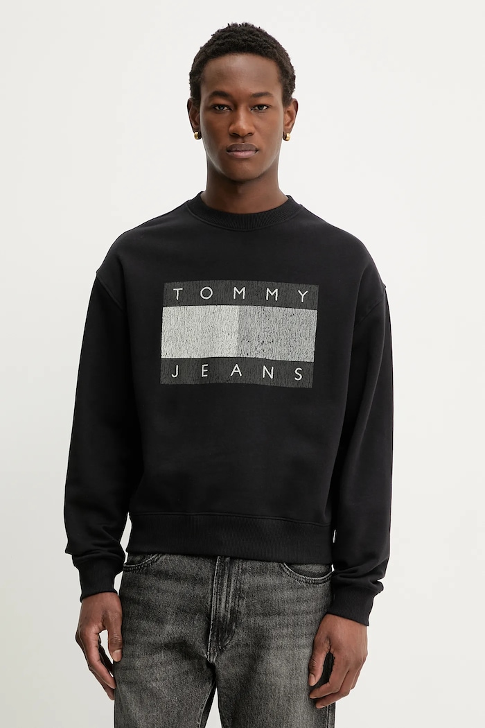 Tommy Jeans pamut melegítőfelső pamut fekete DM0DM22384