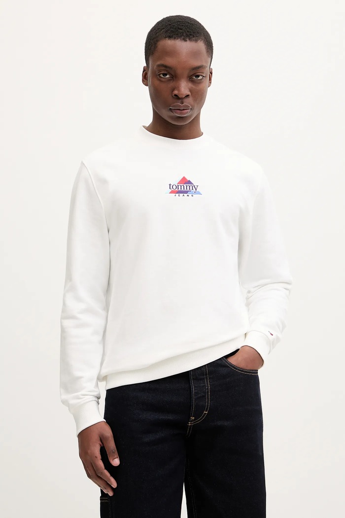 Pamučna dukserica Tommy Jeans s elastinom bijela DM0DM22418