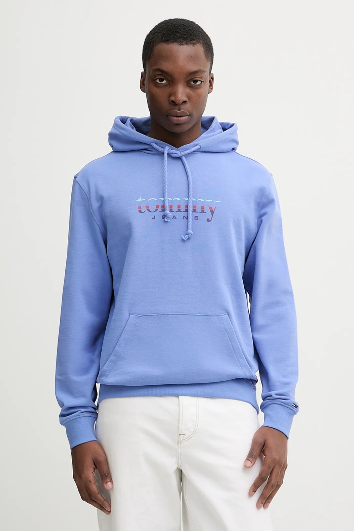 Bavlněná mikina Tommy Jeans s kapucí fialová DM0DM22642