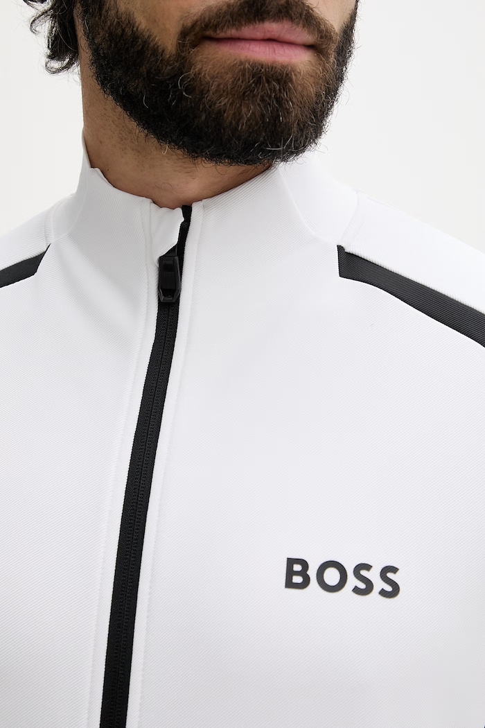 BOSS Green hanorac cu fermoar pentru bărbați SW_TOC Spin FZ 50554402 alb