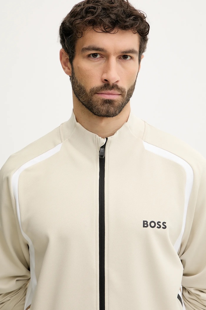 BOSS Green hanorac cu fermoar pentru bărbați SW_TOC Spin FZ bej 50554402