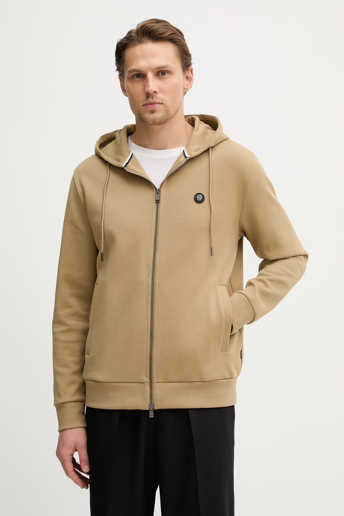 BOSS bluza rozpinana z kapturem męska z bawełną C-Spence 01 z kapturem beżowy 50555851