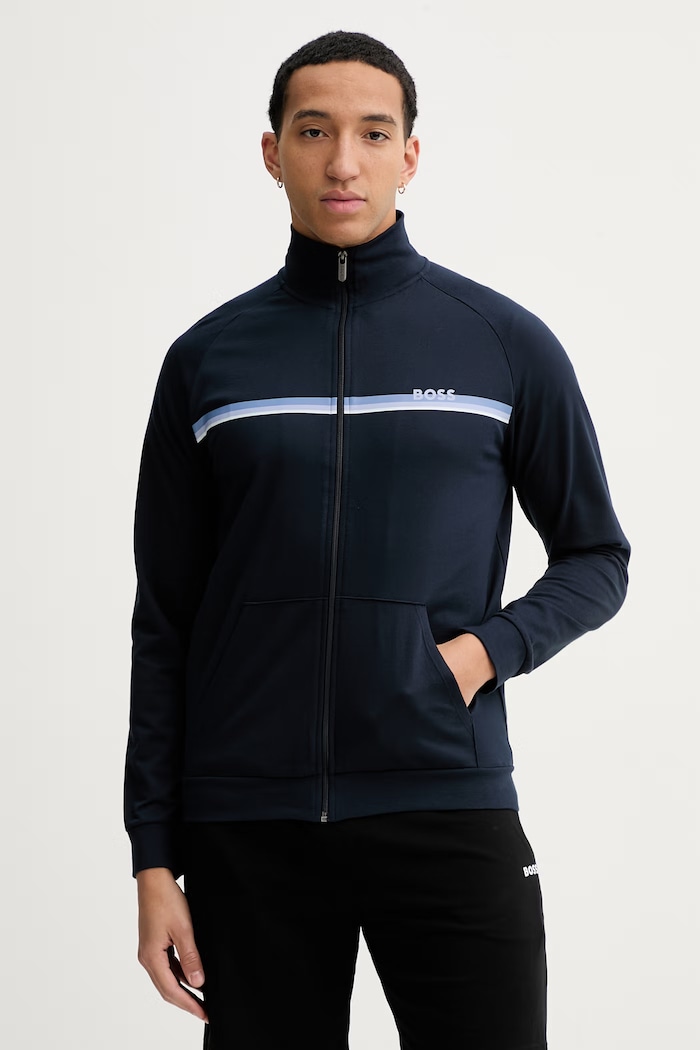 BOSS μπλούζα με κουμπιά ανδρική βαμβακερή Authentic Jacket Z σκούρο μπλε 50554779
