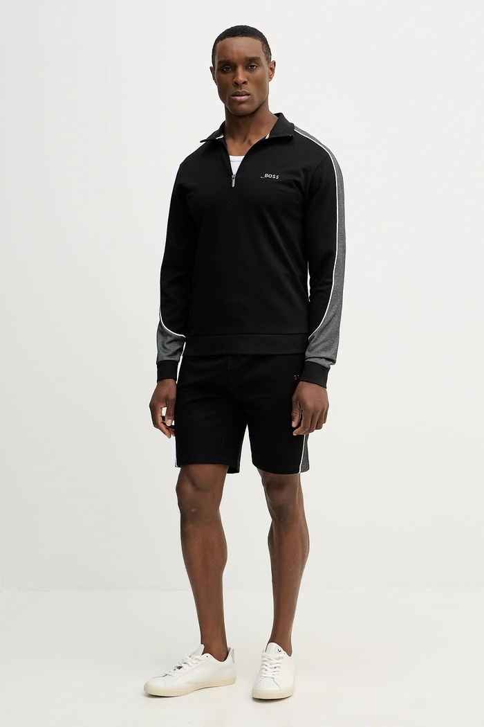 Mikina s kapucňou BOSS Tracksuit 1/4 Jacket 50554780 čierna SS26