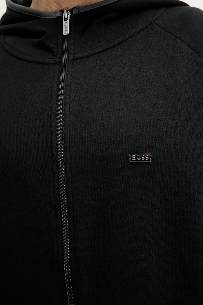 BOSS mikina na zips s kapucňou pánska Sense Hooded Jacket 50557206 čierna