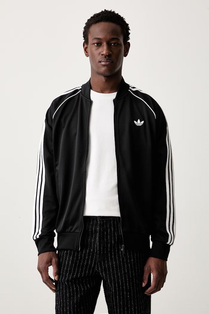 adidas Originals μπλούζα με κουμπιά ανδρική χωρίς κουκούλα μαύρο KE3512