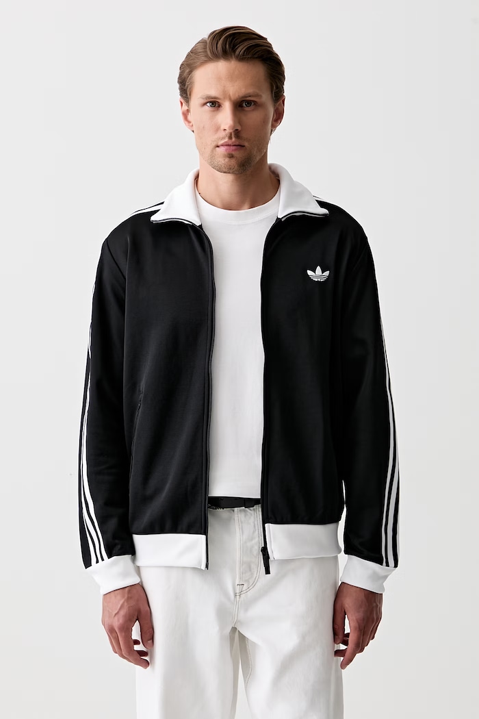 adidas Originals μπλούζα με κουμπιά Ανδρική Beckenbauer απλικέ μαύρο KE3527