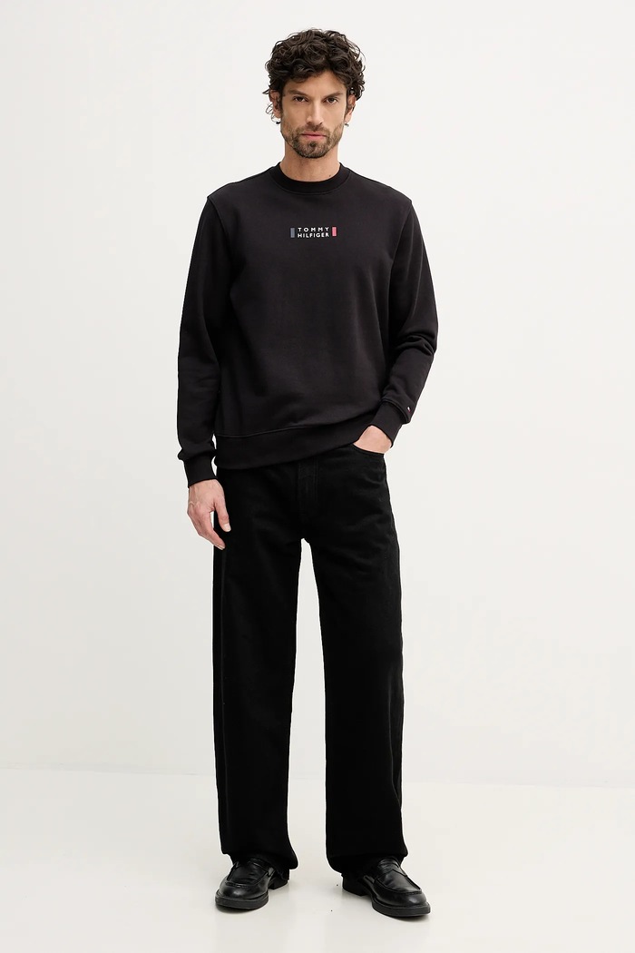 Βαμβακερή μπλούζα Tommy Hilfiger MW0MW41428 μαύρο SS26