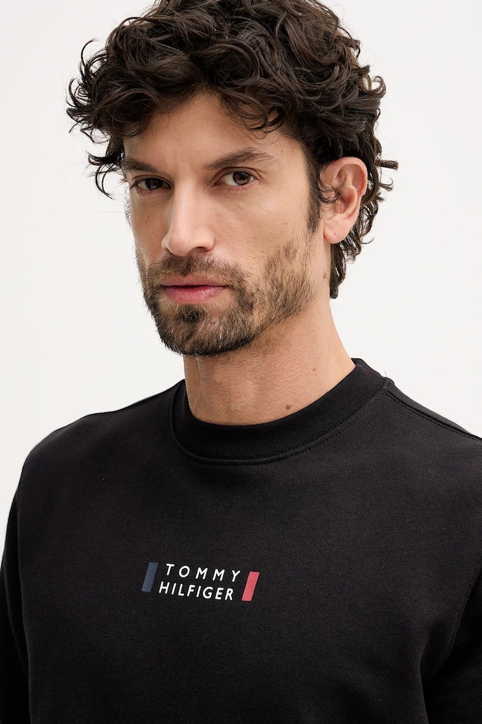 Βαμβακερή μπλούζα Tommy Hilfiger μαύρο MW0MW41428