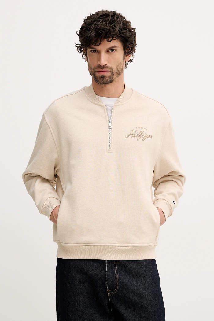 Βαμβακερή μπλούζα Tommy Hilfiger βαμβάκι μπεζ MW0MW41432