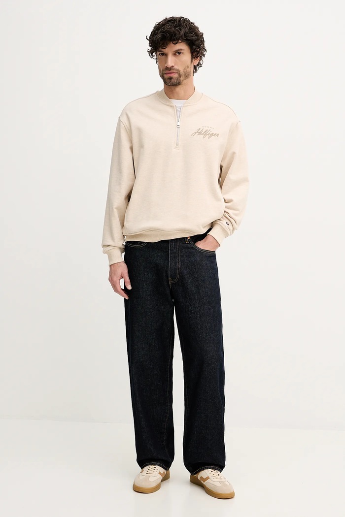 Βαμβακερή μπλούζα Tommy Hilfiger MW0MW41432 μπεζ SS26