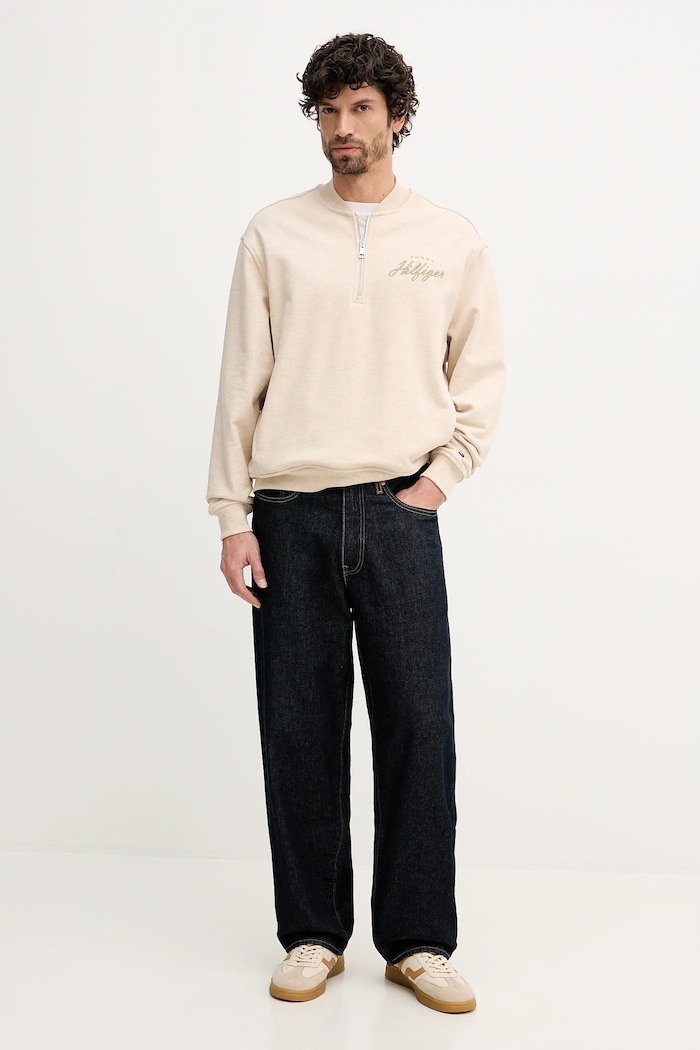 Βαμβακερή μπλούζα Tommy Hilfiger MW0MW41432 μπεζ SS26