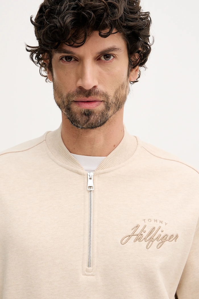 Βαμβακερή μπλούζα Tommy Hilfiger μπεζ MW0MW41432
