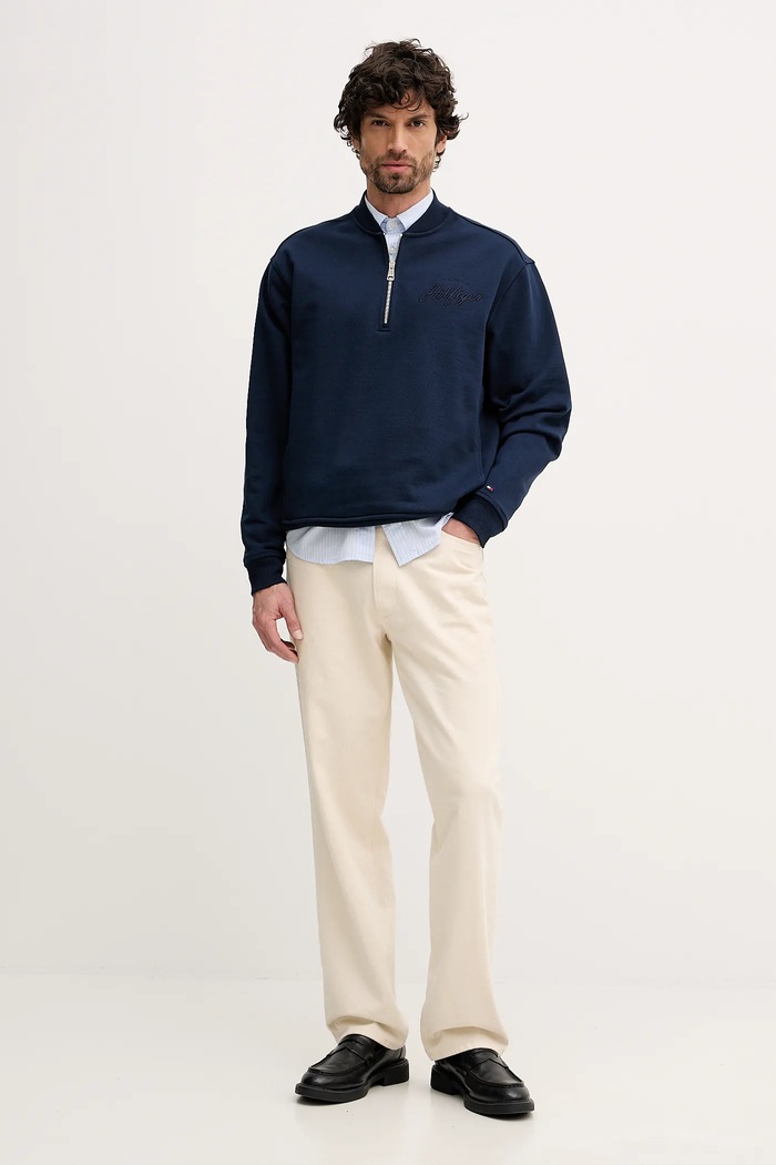 Βαμβακερή μπλούζα Tommy Hilfiger MW0MW41432 σκούρο μπλε SS26
