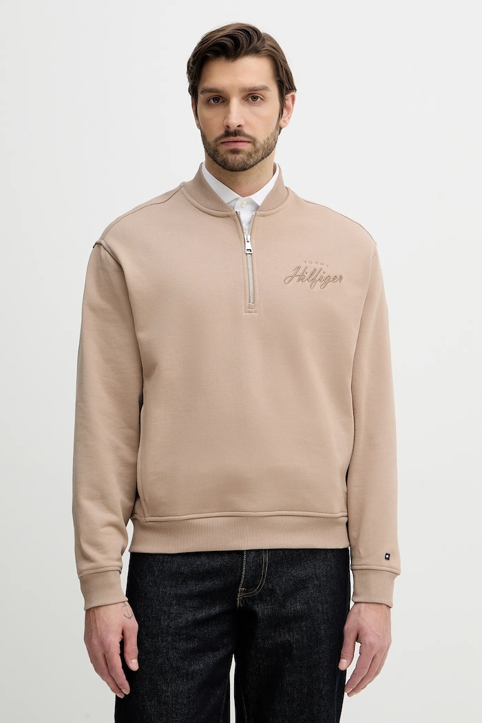 Tommy Hilfiger pamut melegítőfelső pamut bézs MW0MW41432