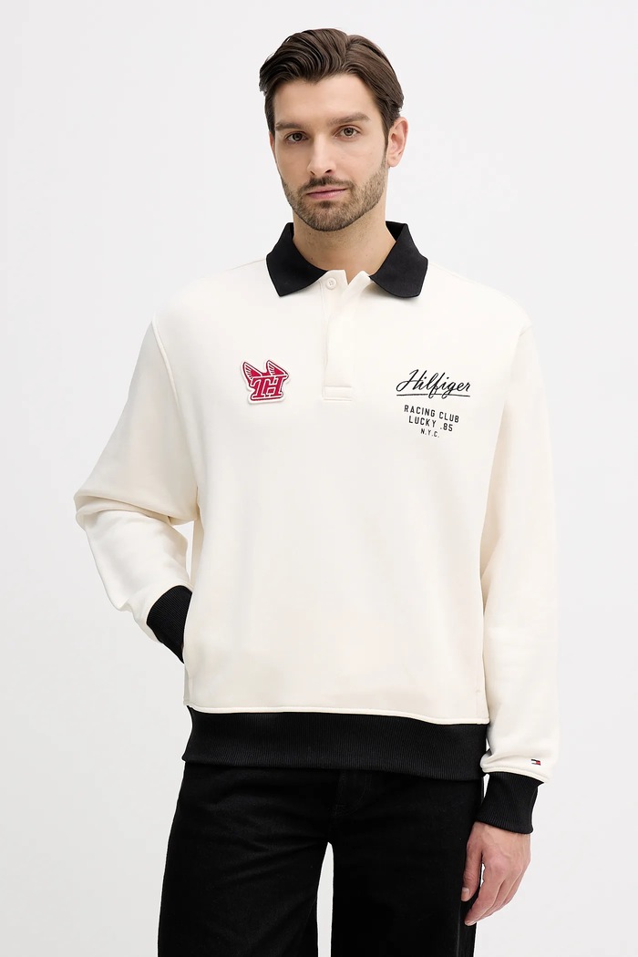 Tommy Hilfiger pamut melegítőfelső pamut bézs MW0MW41957