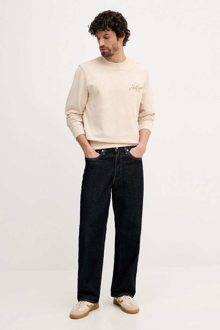 Bavlněná mikina Tommy Hilfiger MW0MW42536 béžová SS26
