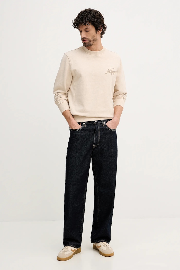 Bavlněná mikina Tommy Hilfiger MW0MW42536 béžová SS26
