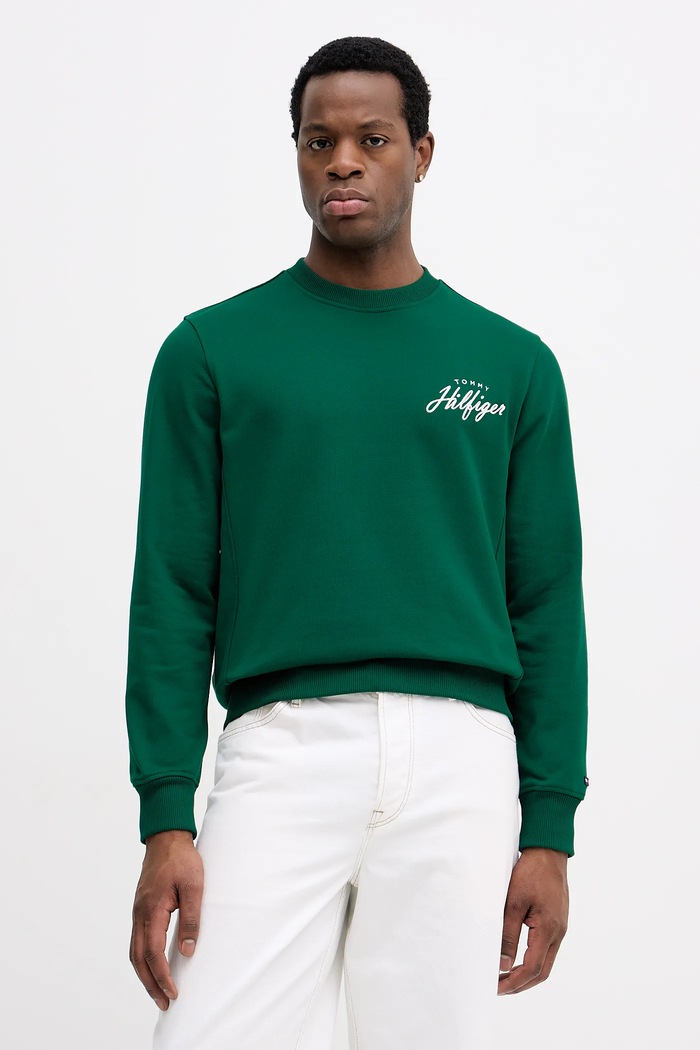 Tommy Hilfiger pamut melegítőfelső pamut zöld MW0MW42536