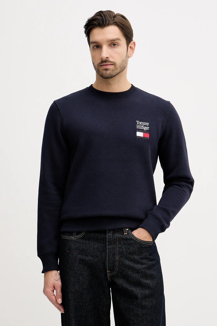 Tommy Hilfiger mikina pánska bez kapucne tmavomodrá MW0MW42778