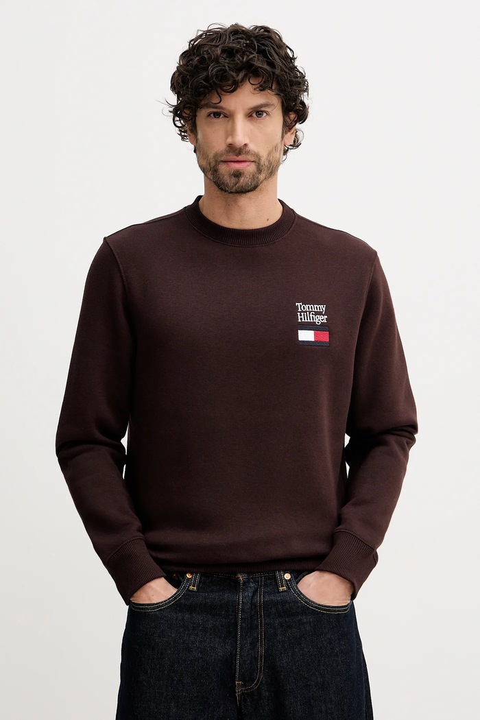 Tommy Hilfiger mikina pánska bez kapucne hnedá MW0MW42778