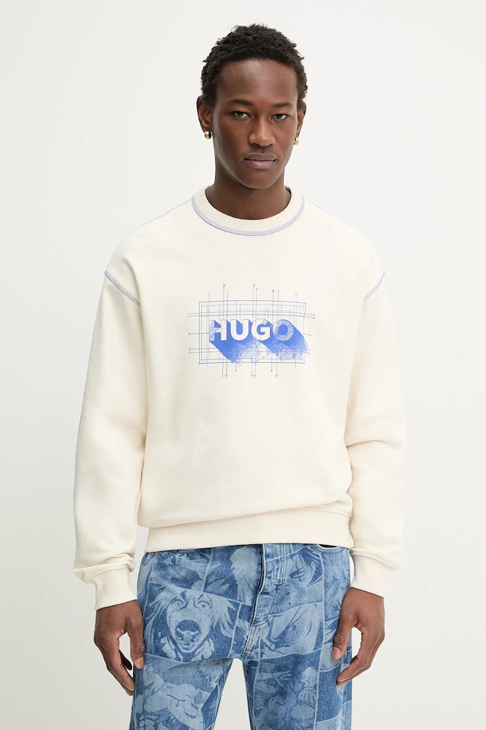 Хлопковая кофта Hugo Blue Nothalic гладкий бежевый 50553505