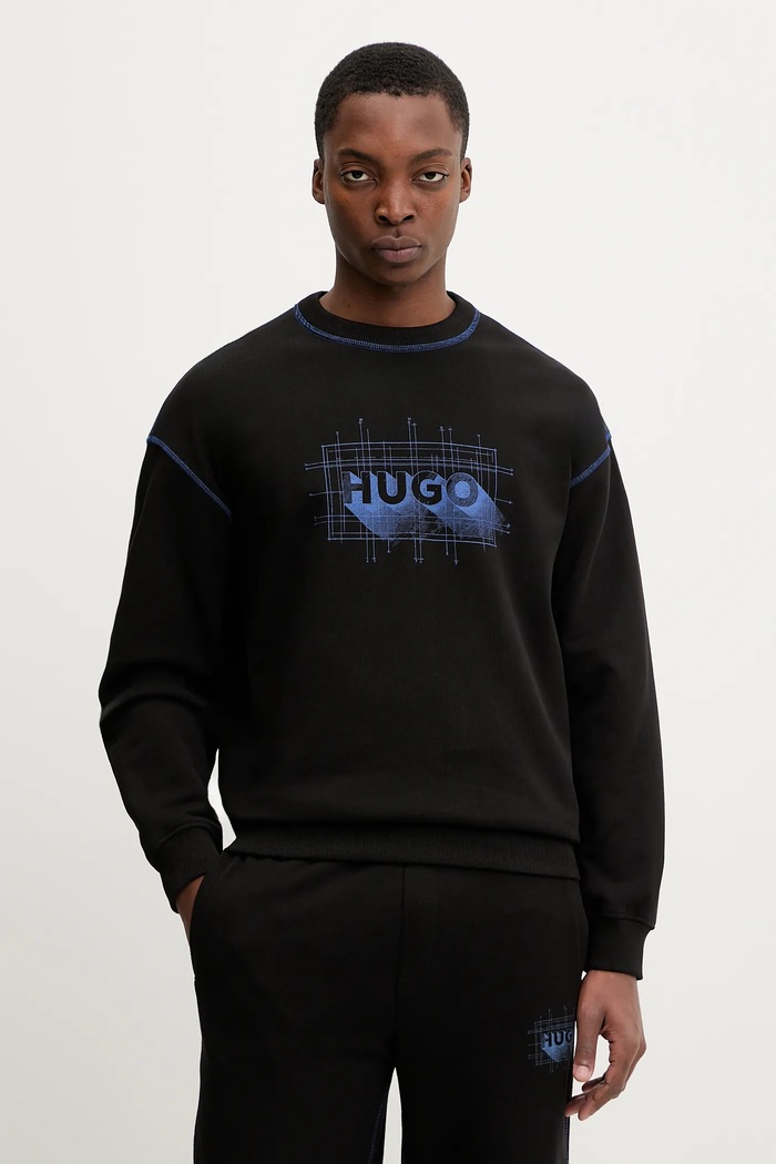 Бавовняна кофта Hugo Blue Nothalic Nothalic гладкий чорний 50553505