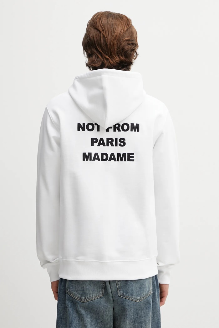 Drôle de Monsieur hanorac de bumbac Le Hoodie Slogan uni alb PERM.HO162.CO127.WT