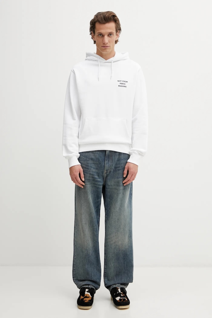 Drôle de Monsieur hanorac de bumbac Le Hoodie Slogan PERM.HO162.CO127.WT alb