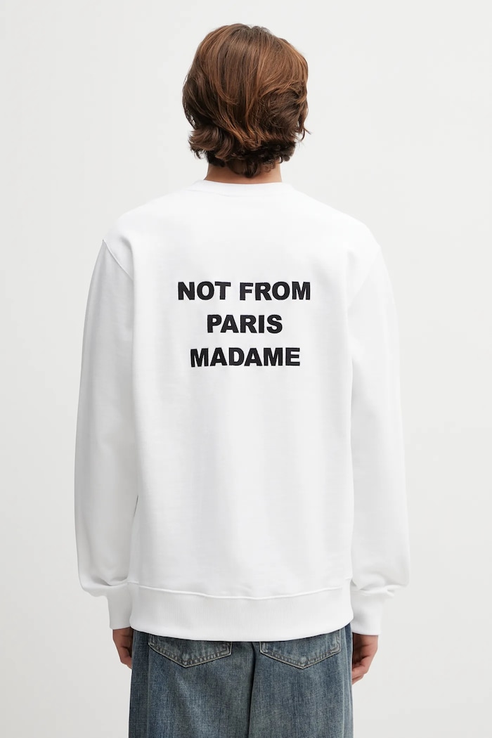 Drôle de Monsieur hanorac de bumbac Le Sweatshirt Slogan imprimeu alb PERM.SW149.CO127.WT