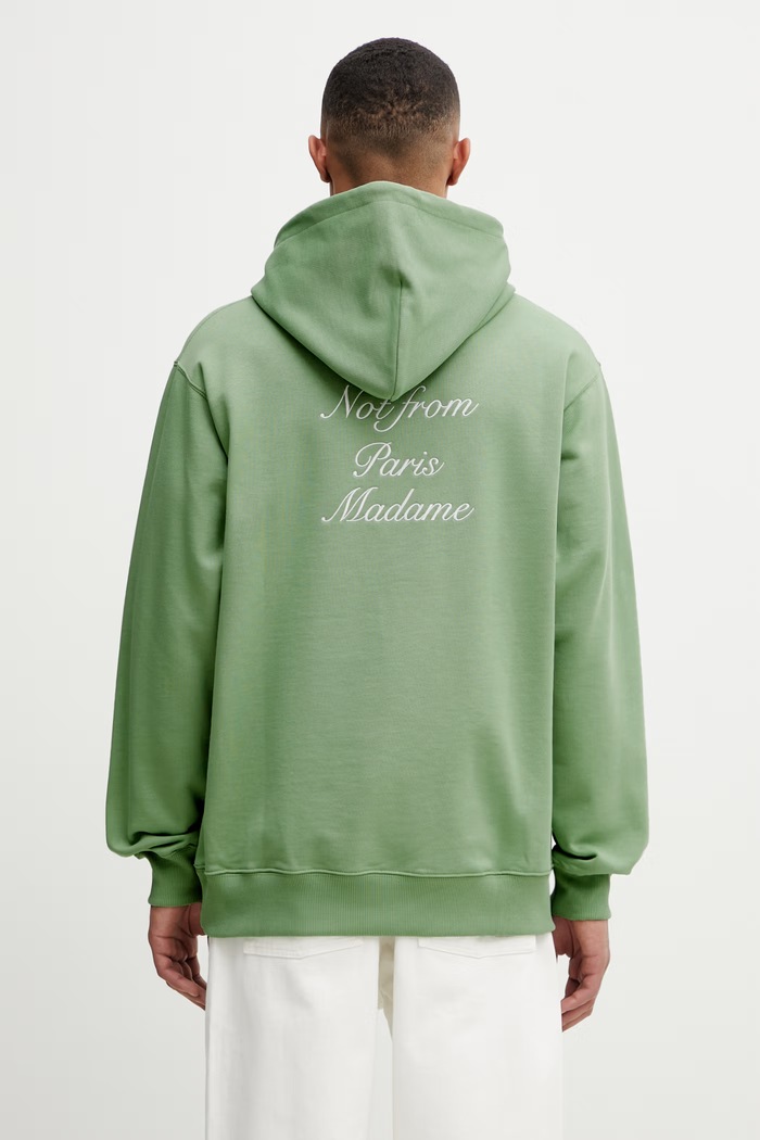 Drôle de Monsieur mikina s kapucňou pánska bavlnená Le Hoodie Slogan Calligraphy zelená K.HO168.CO127.LGN