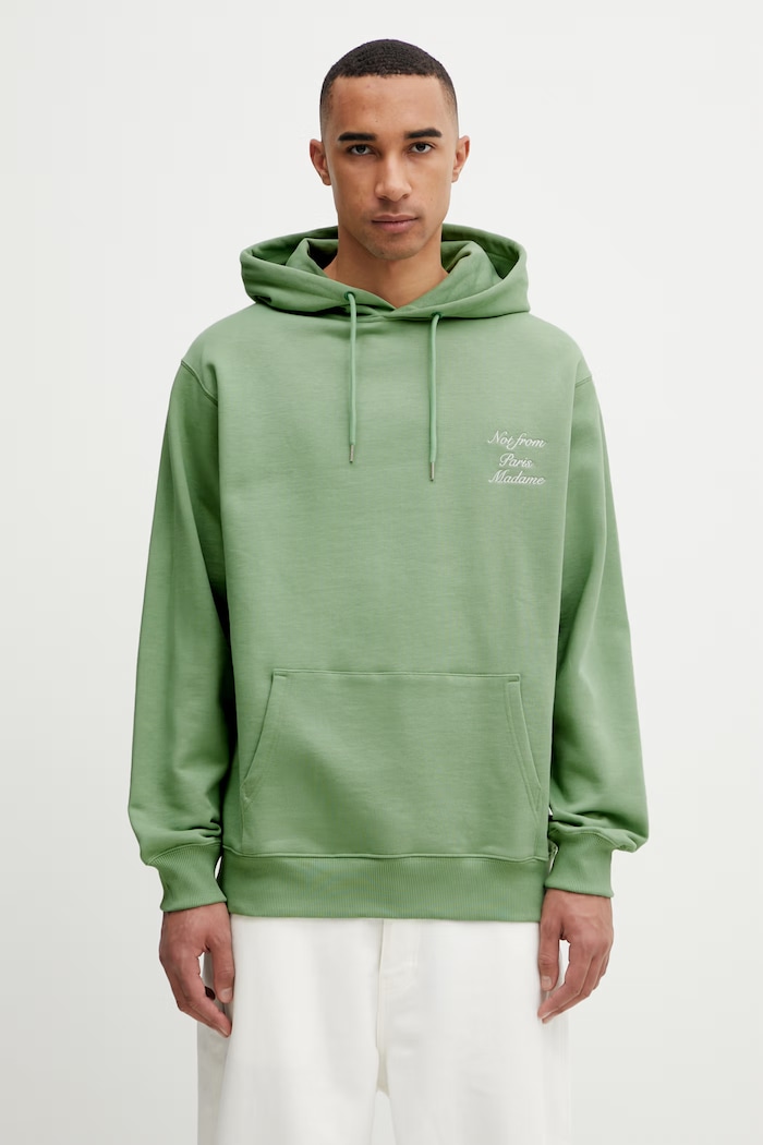 Oblečenie Drôle de Monsieur mikina s kapucňou pánska bavlnená Le Hoodie Slogan Calligraphy K.HO168.CO127.LGN zelená