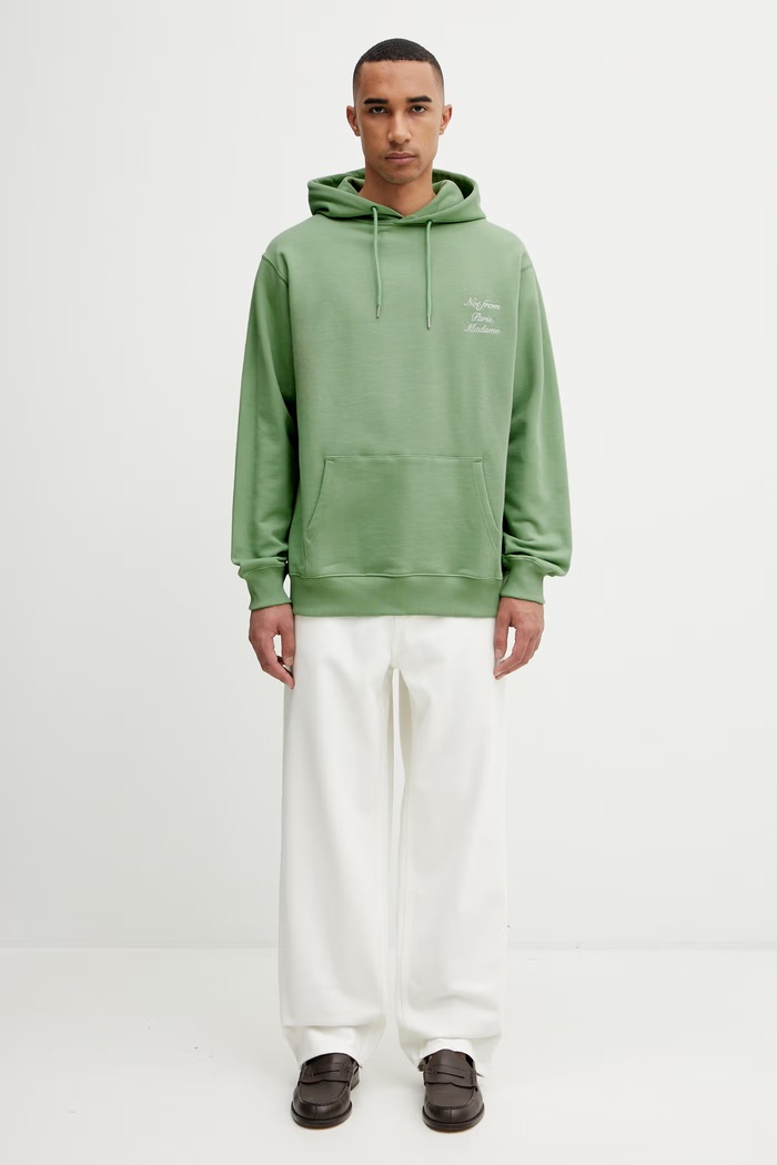Drôle de Monsieur mikina s kapucňou pánska bavlnená Le Hoodie Slogan Calligraphy zelená K.HO168.CO127.LGN
