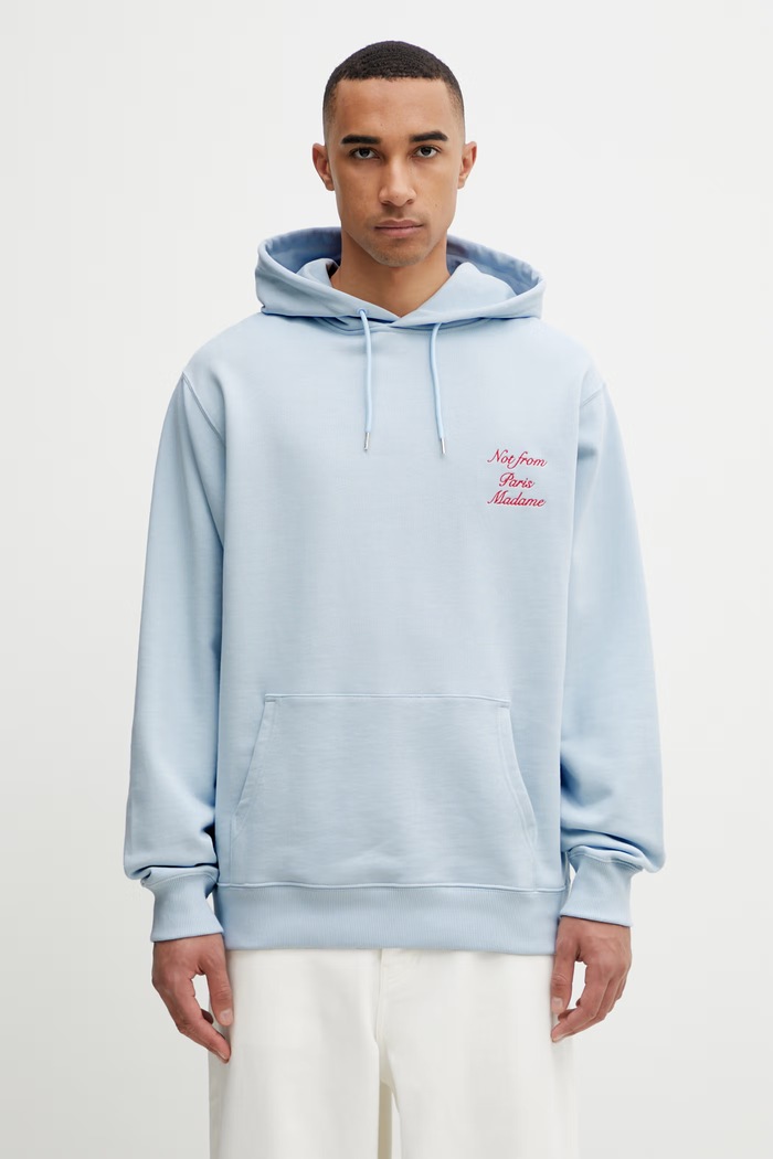 Drôle de Monsieur Le Hoodie Slogan Calligraphy bluza z kapturem męska bawełniana niebieski K.HO168.CO127.LBE